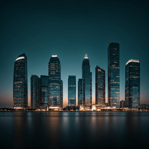 Modern urban skyline at dusk